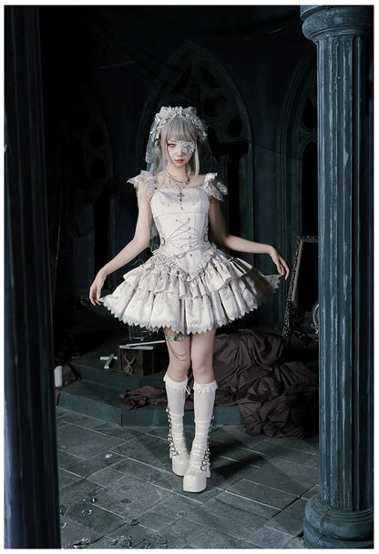 With PUJI - Letter and Poetry ﾂｷ Humanoid Robot - Silver Gothic Lolita Mermaid Skirt Set
