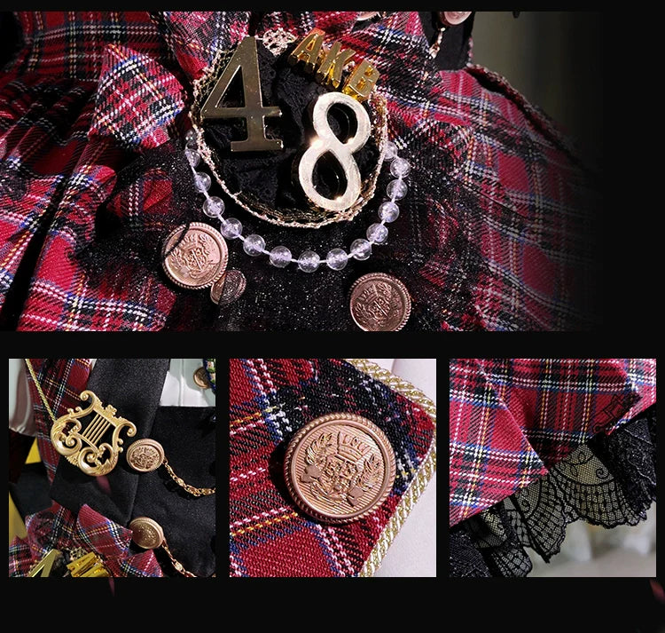 Forest Fluorescent Carps - IP Collab Sweet Lolita Performance Outfit Red Plaid JSK Full Set