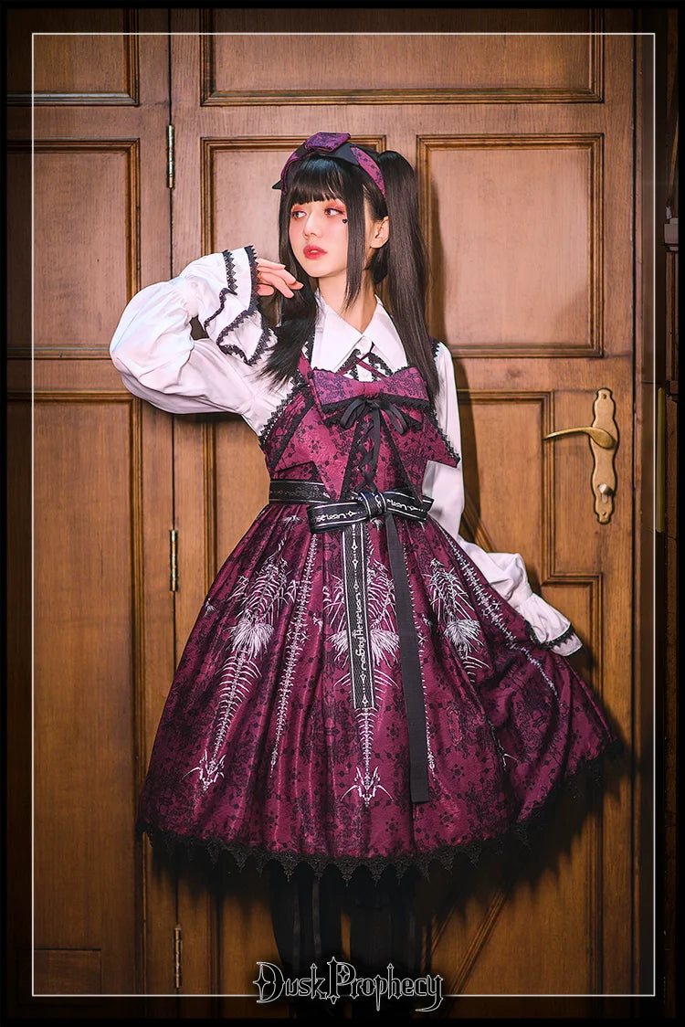 DuskProphecy - Coccyx - Elegant Lolita Dress High Waist Fishbone Print JSK Set