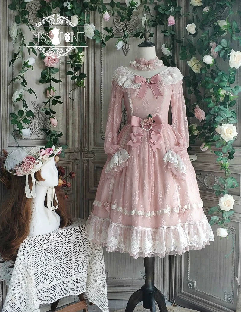 Miss Point - Dawn Girl - Reto Elegant lolita OP Dress Lace Long Sleeve