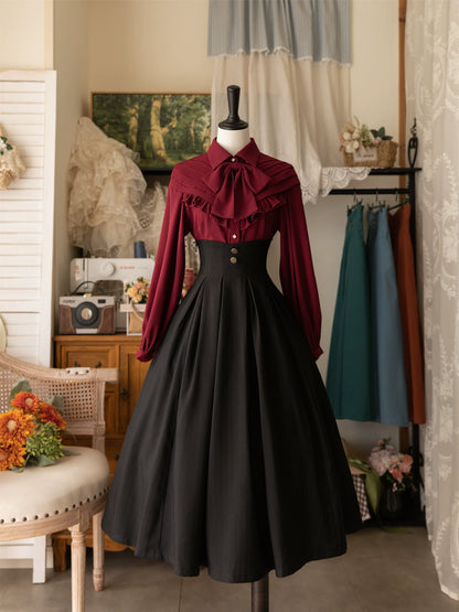 Forest Wardrobe - Forest Basket - Elegant Lolita Blouse, Vintage Bow Tie