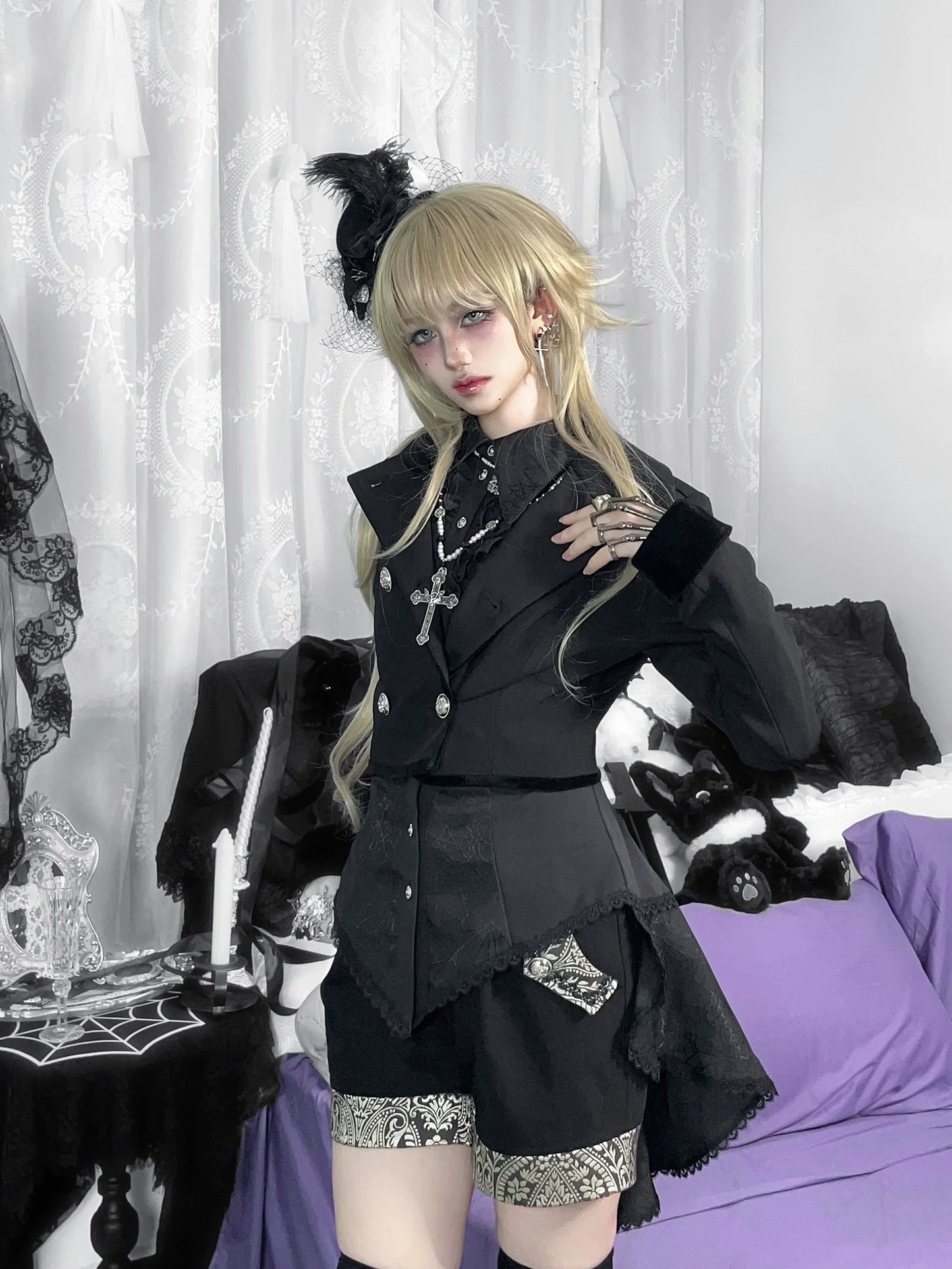 Little Dipper - Cold Rice - Ouji Lolita Shirt With Spiderweb Pattern in Several Versions