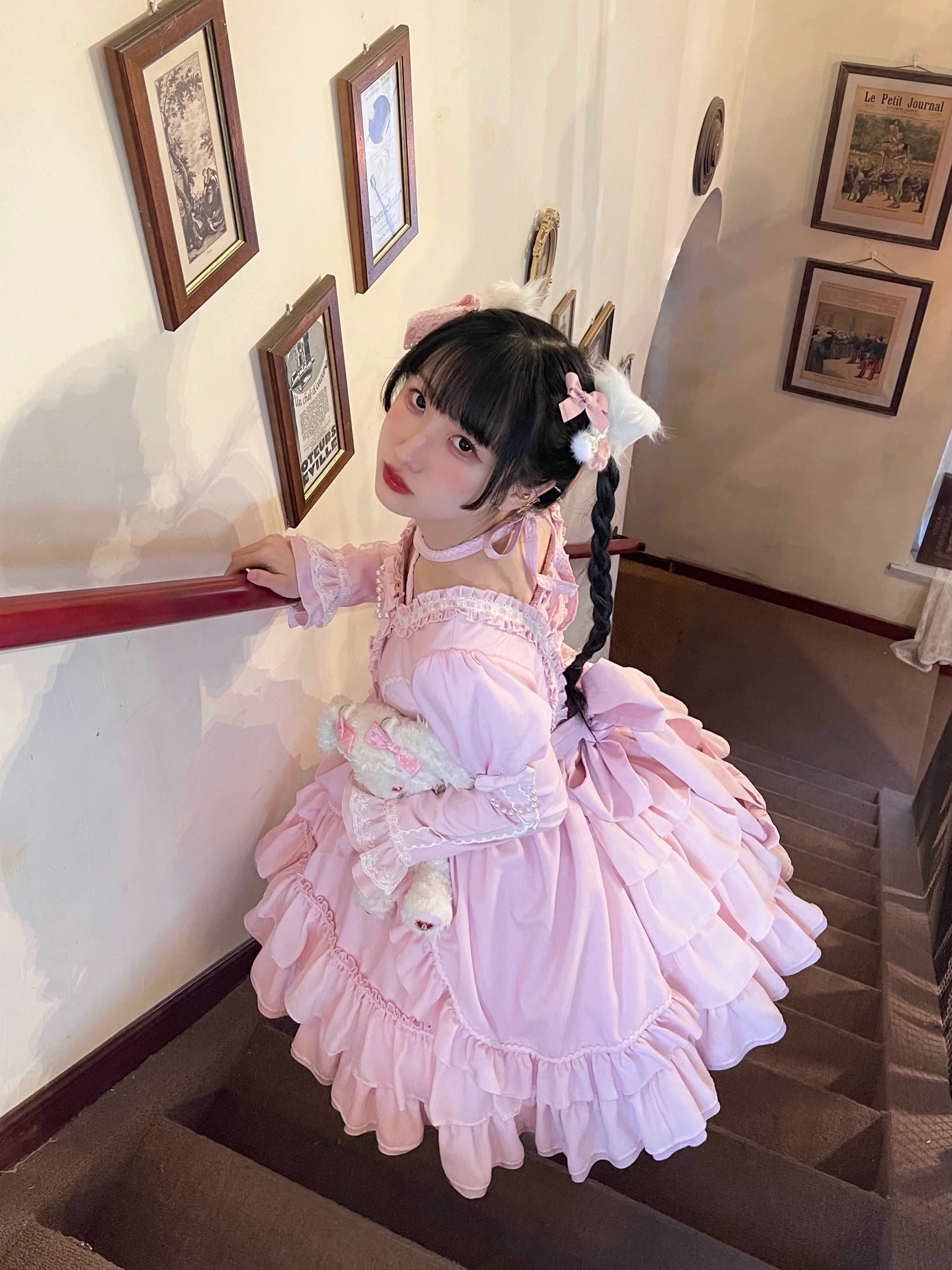 Catlow Rabbit - Black Lolita Doll OP/JSK with Adjustable Elasticity