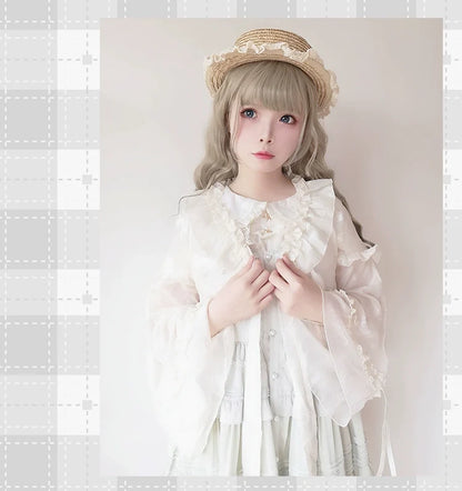 Time Memory - Xianbei - Sweet Lolita Chiffon Lantern Sleeve Cardigan with Bow