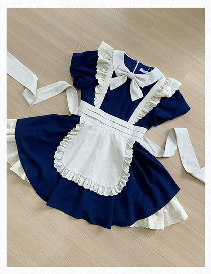 With PUJI - KissKiss - Maid Lolita OP Dress Pleated Lace Multicolor Dress