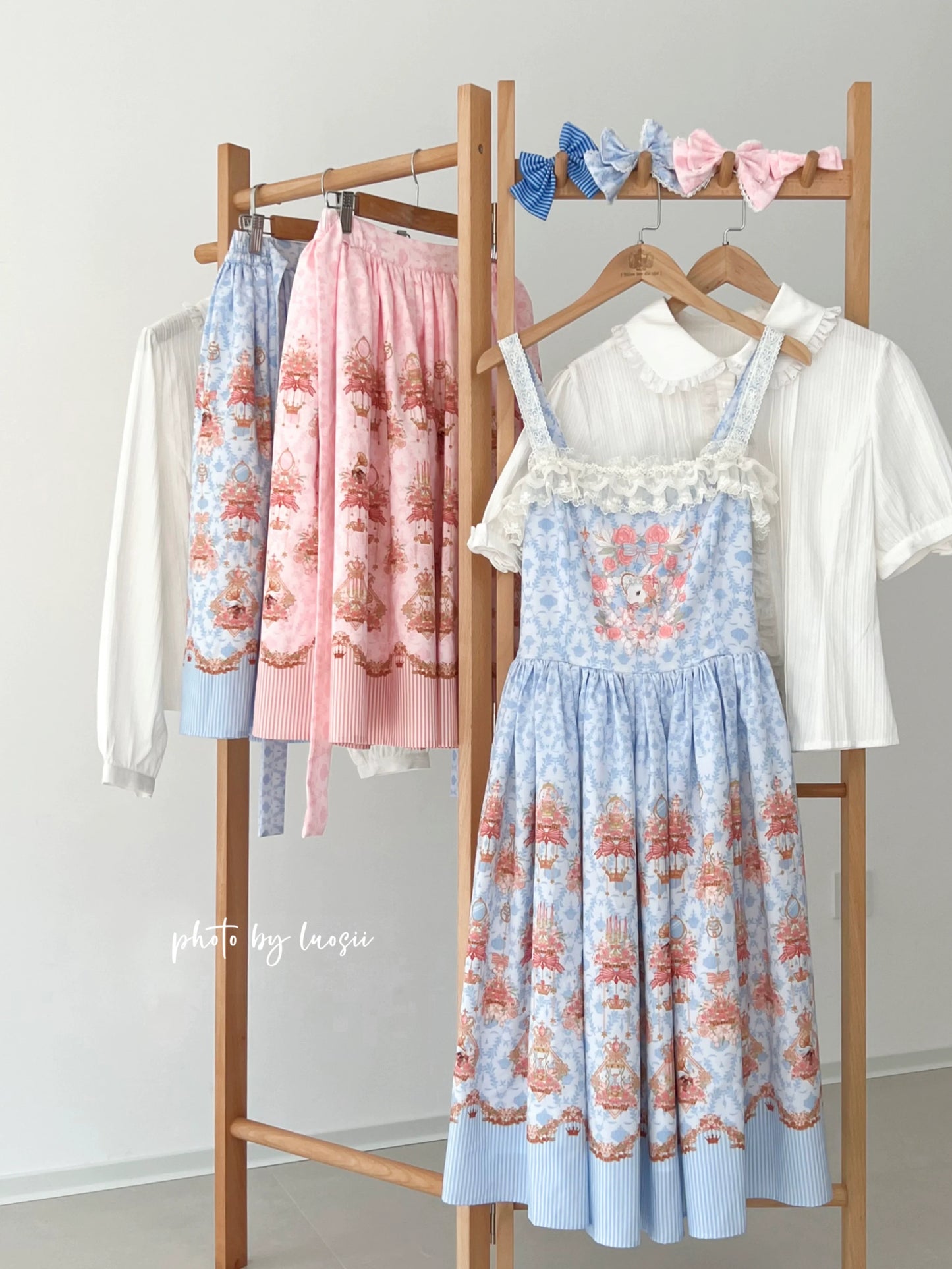 Strawberry Witch - Rose Garden Bunny - Daily Lolita Rose Bunny Printing OP JSK Dress Set