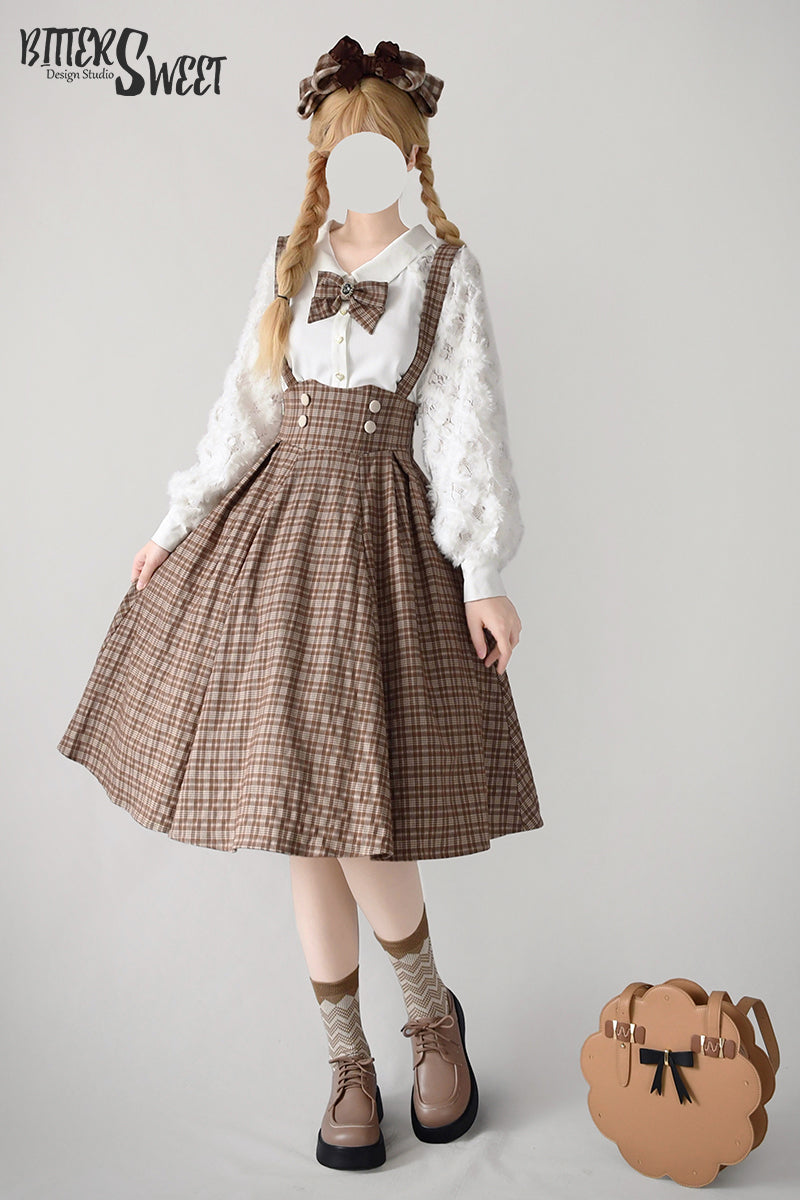 BitterSweet - Vintage Lolita Skirt Fishbone Tartan Super High Waist SK