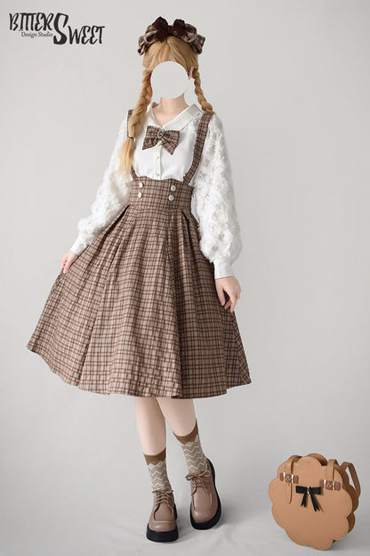 BitterSweet - Vintage Lolita Skirt Fishbone Tartan Super High Waist SK