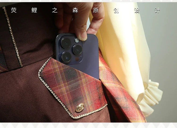 Forest Fluorescent Carps - Queen's Game - Military Lolita OP, Ouji Plaid Lolita Dress Set