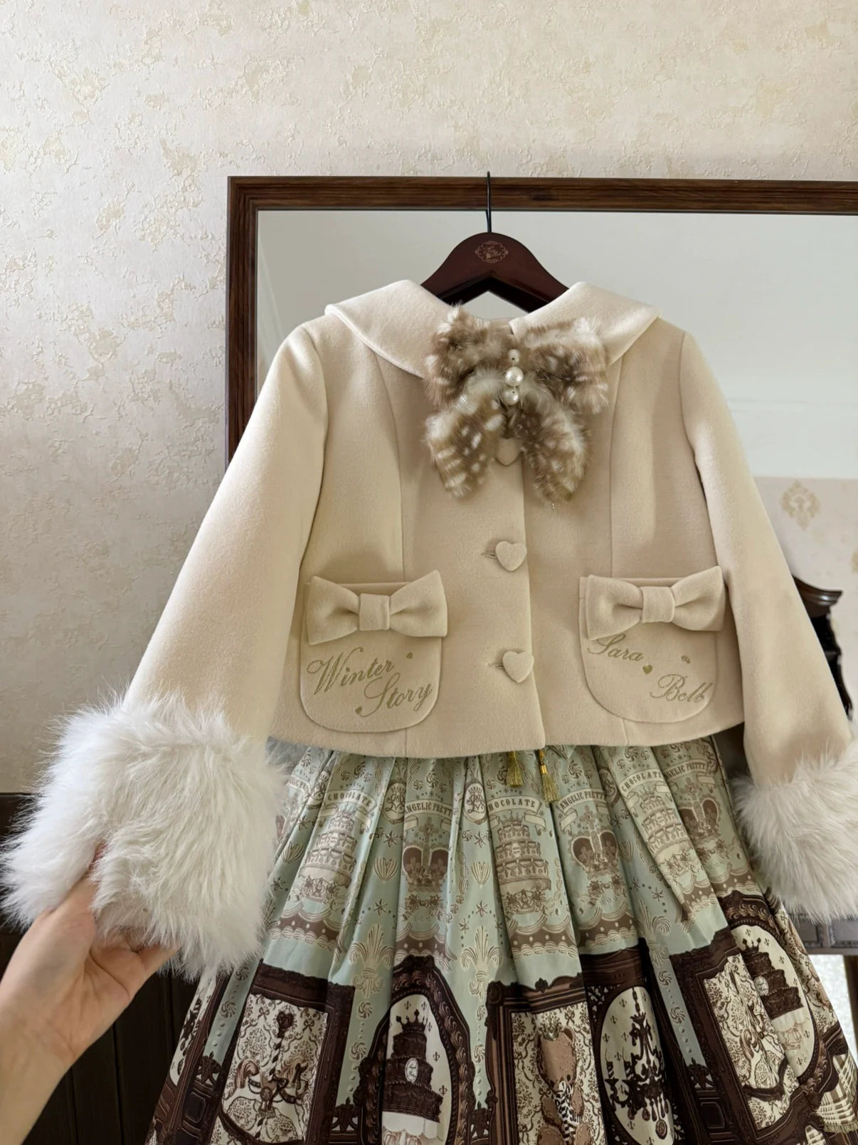 Sara Bell - Winter Story - Winter Kawaii Lolita Short Coat, Detachable Fur Collar