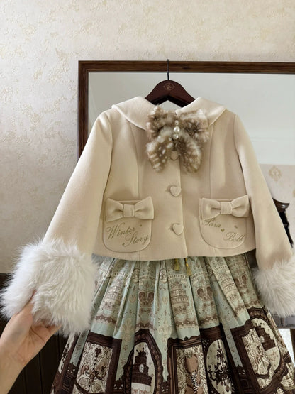 Sara Bell - Winter Story - Winter Kawaii Lolita Short Coat, Detachable Fur Collar