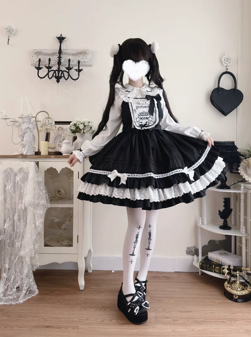 Hanguliang - Sweet Bear - Kawaii Lolita JSK Dress Embroidery Flounce Hem