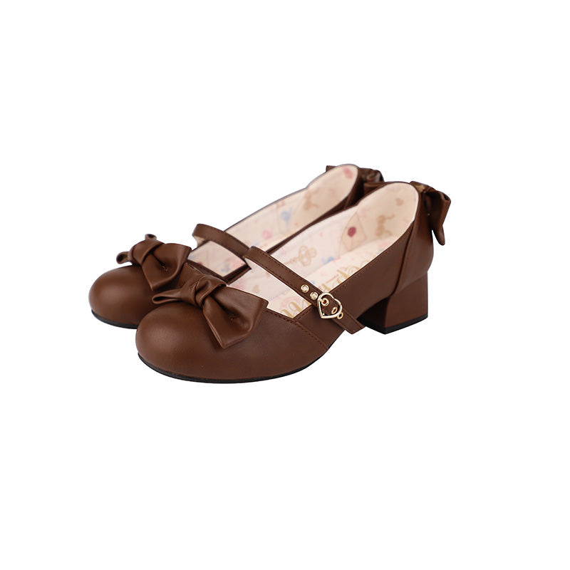 Sheep Puff - Elegant Lolita Bownot Retro High Heel Shoes