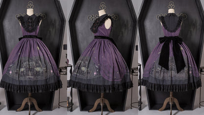 Dark Circle Clinic - Barbara Manor Night - Gothic Lolita JSK Pleated Floral Print Lolita Dress
