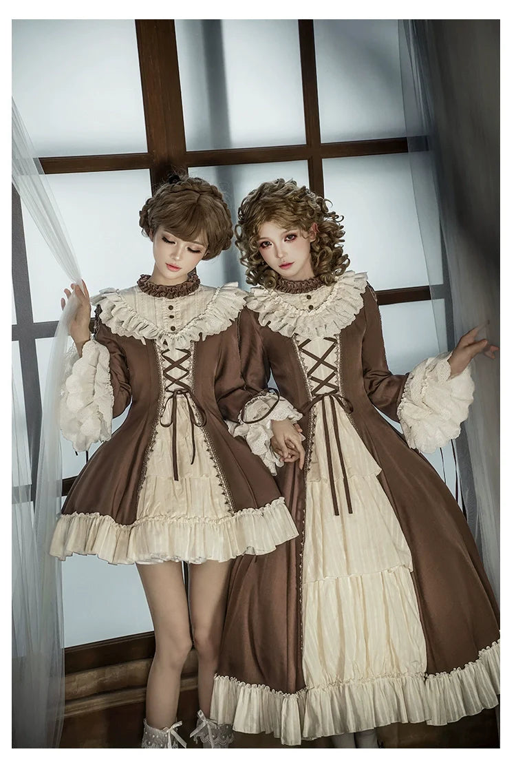 With PUJI - Walnut Box - Classic Lolita OP Dress Suit, Flared Sleeve