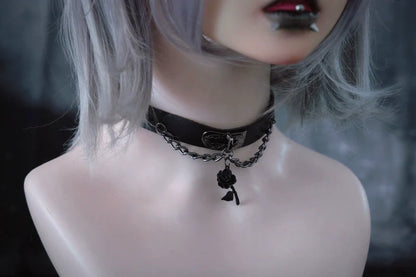 Strange Sugar - Gothic Lolita Choker Faux Leather Rose Pendant Necklace