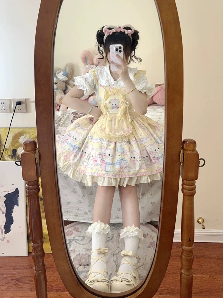 Suiyi - Meow Pompom - Sweet Lolita Salopette Dress Suit, Cat Print