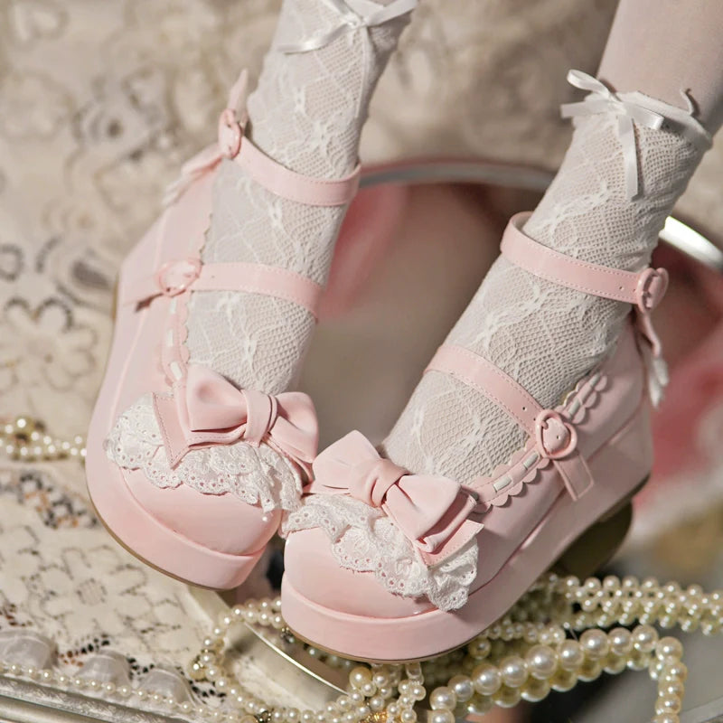 Jiujiu Lolita - Milky Puff - Sweet Lolita Heels Shoes, Round Toe With Petite Wedge