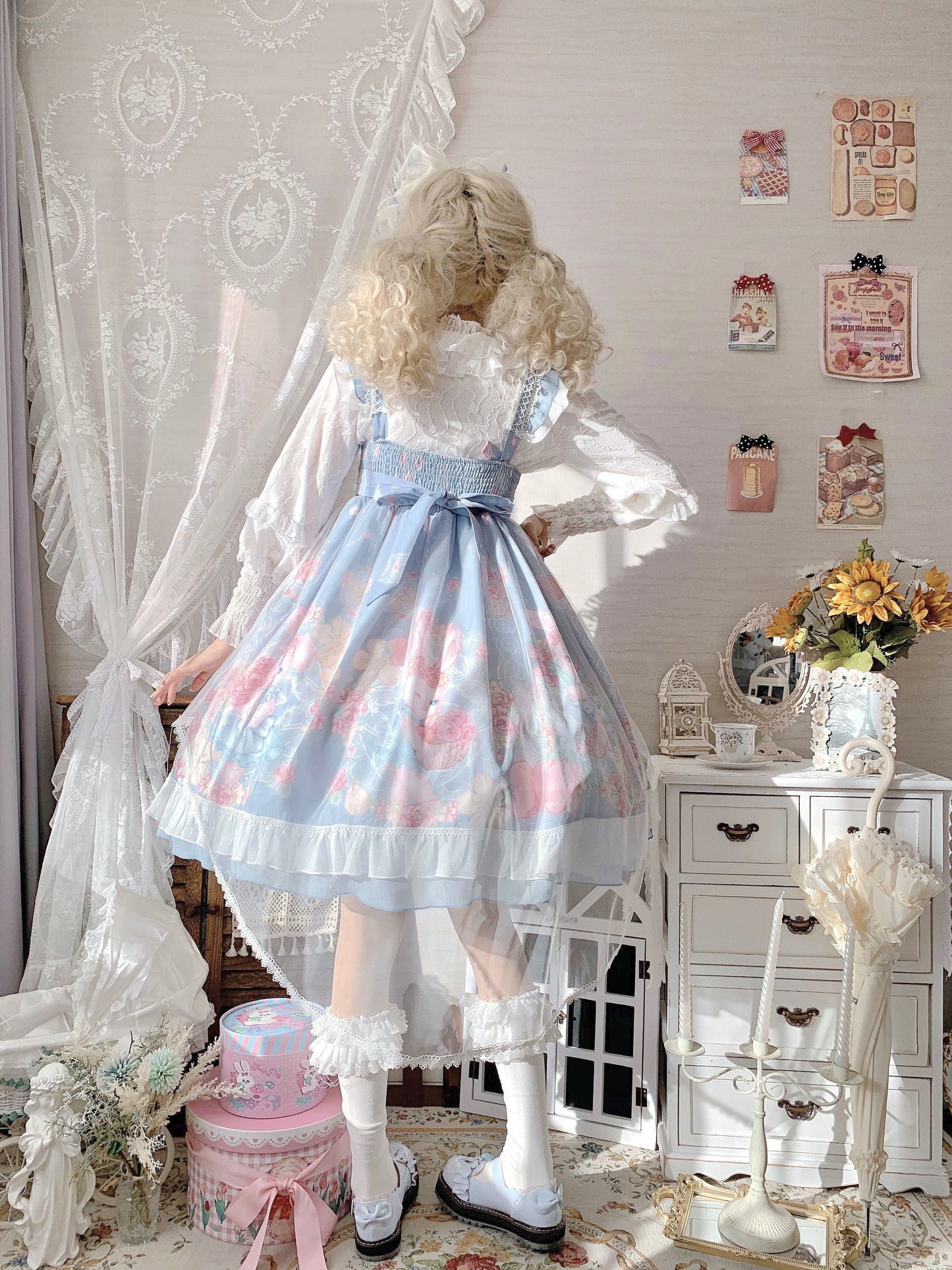 Sugar Girl - Sweet Lolita Summer JSK Dress, Wreath Bunny Printed