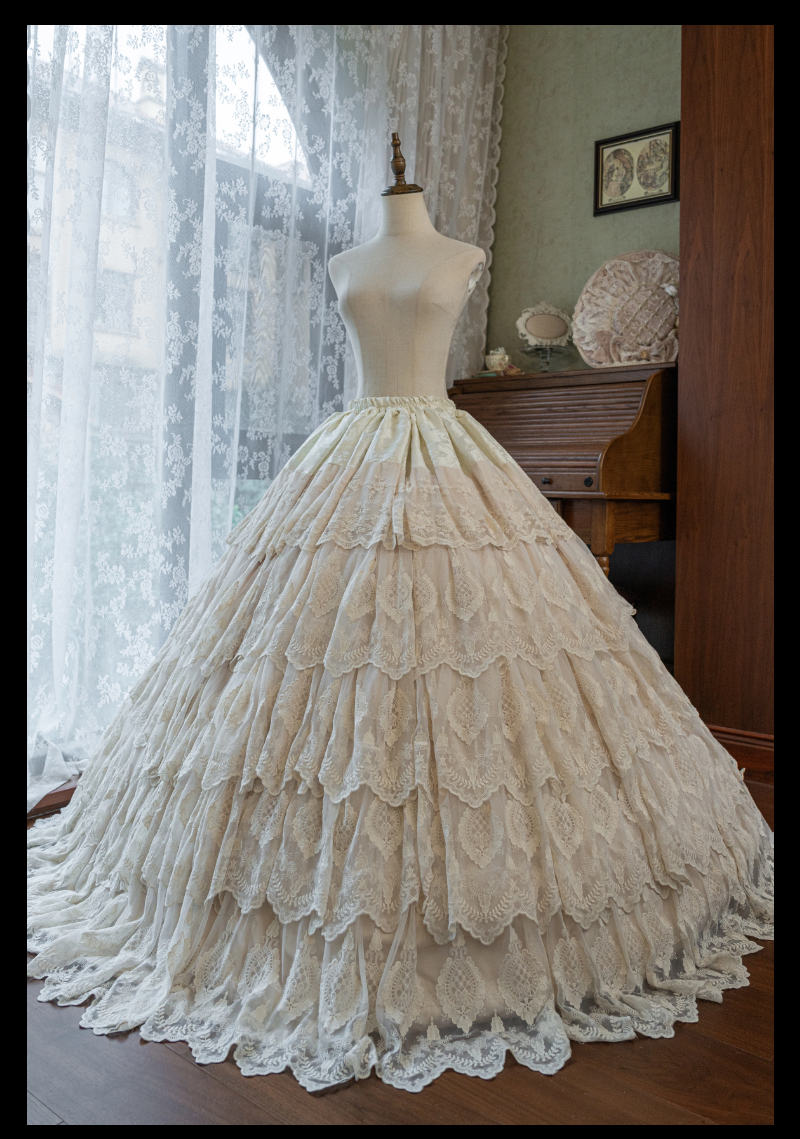 Guaji - Isabella - Wedding Lolita OP Bridal Dress with Tiered Petticoat and Trailing