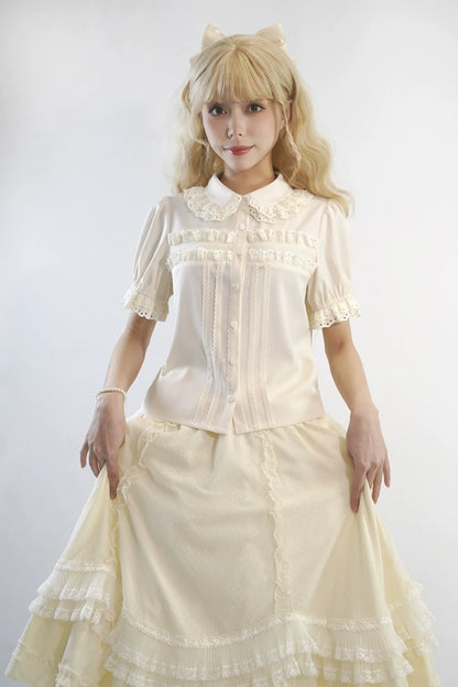 Little Dipper - Cherry Xiaobei - Daily Lolita Splicing Sleeve Lace Shirt