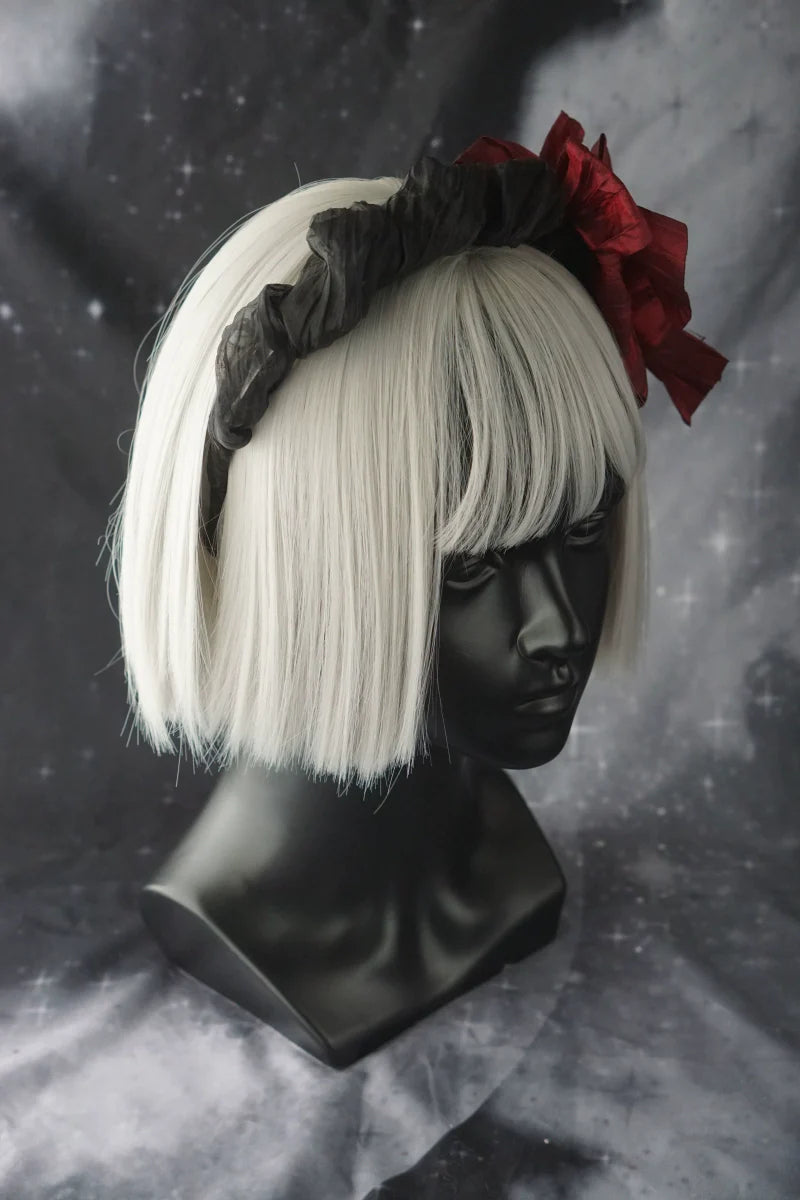 Strange Sugar - Gothic Lolita KC Black Wine Red Ruffled Bow Hair Accessories