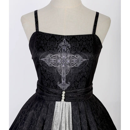 Cornfield Lolita - Silent Church - Gothic Lolita JSK Front Open Printed Dress and Thin Cardigan Set