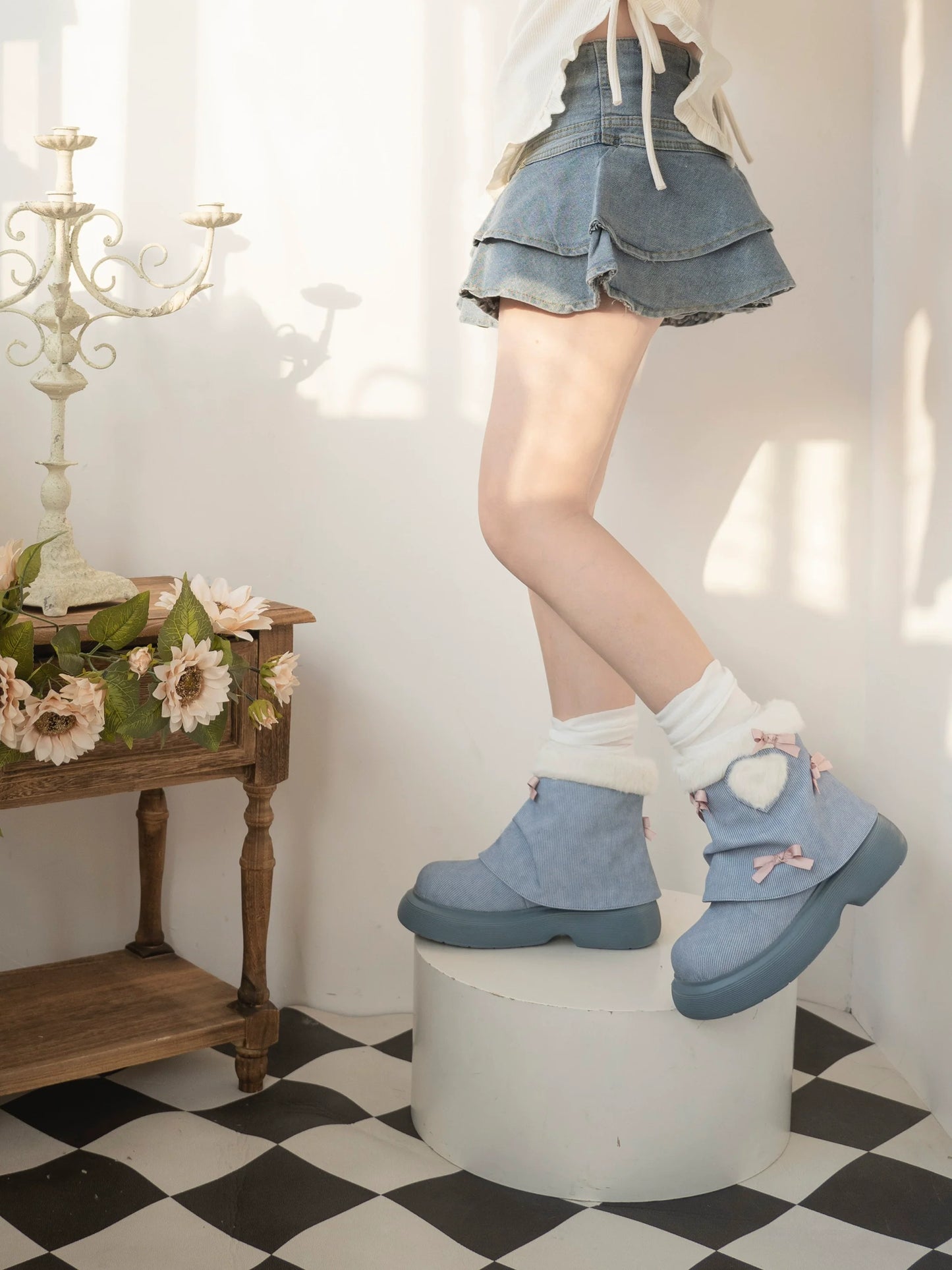 Dolly Doll - Ponyo - Winter Casual Lolita Boots Bow Thick Sole Shoes