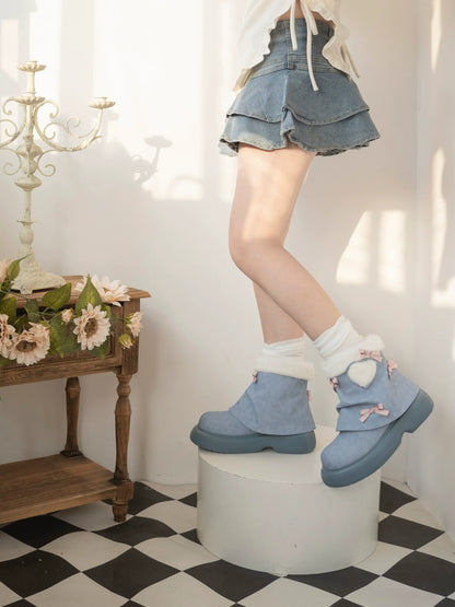 Dolly Doll - Ponyo - Winter Casual Lolita Boots Bow Thick Sole Shoes