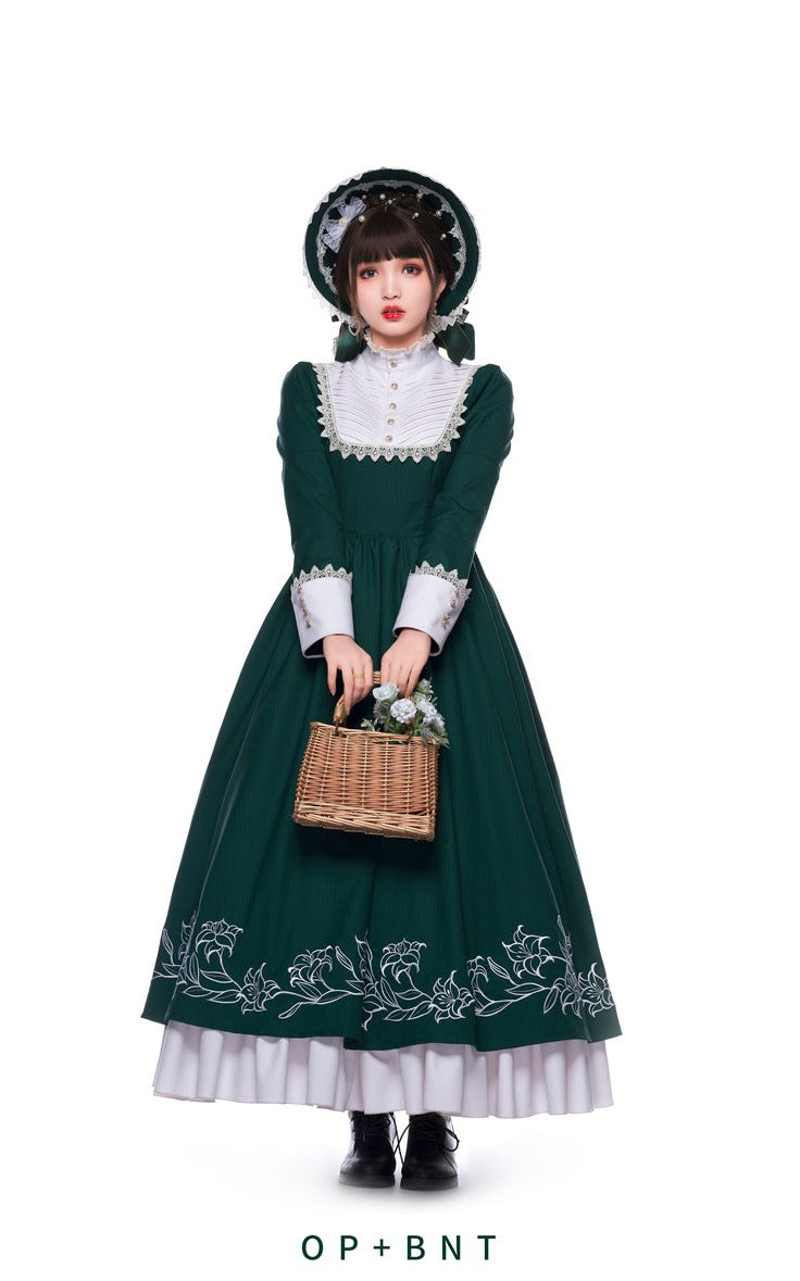 Youpairui - Lobnya - Gothic Nun Lolita Green OP Dress Set