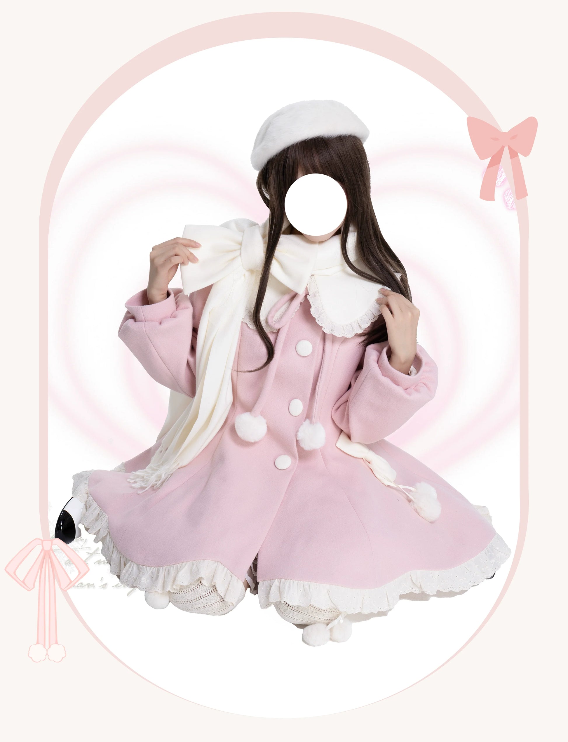 Platycodon House - Winter Love Song - Winter Sweet Lolita Coat Korean Style Overcoat Bow Scarf