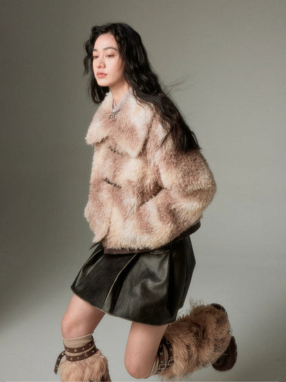 Marble Color Short Fur Jacket【s0000004245】