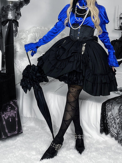 Nn Star - Dragonbone Lily - Gothic Lolita Satin Shirt with Vintage Julie Sleeves