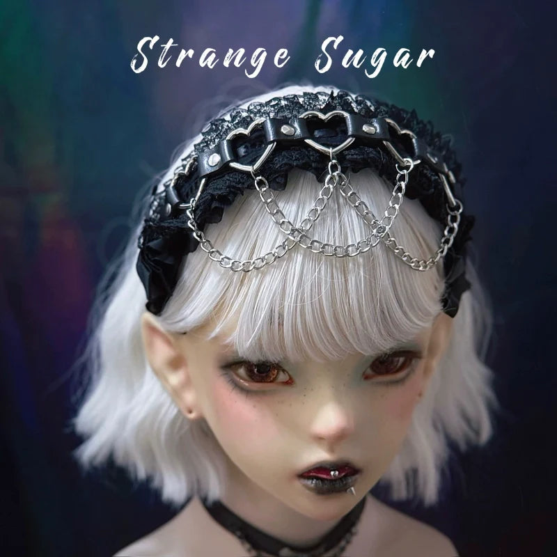 Strange Sugar - Gothic Handmade Lace Headband, Heart & Chain Decoration
