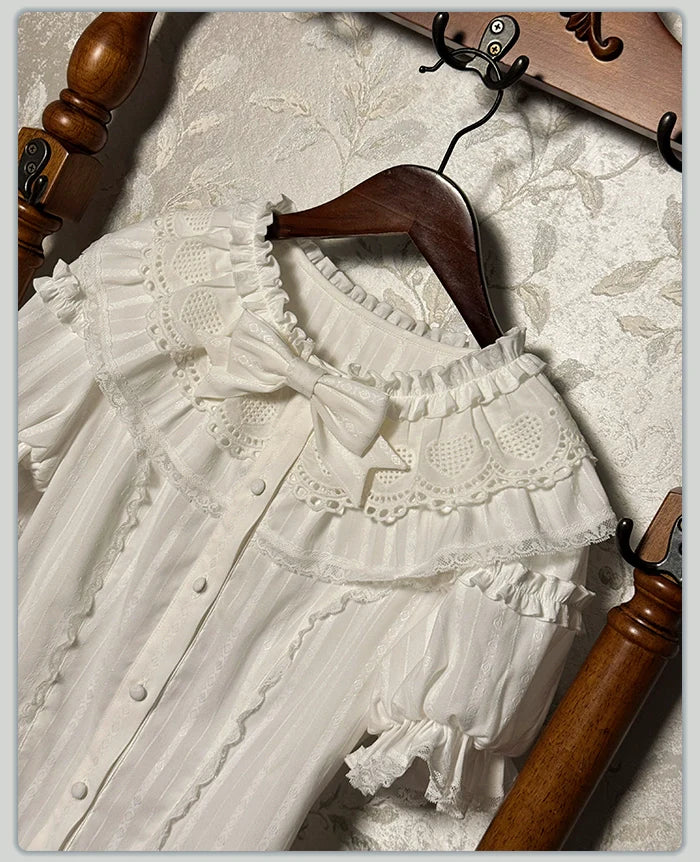 Alice Girl - Sea Salt Fairytale - Sweet Lolita Blouse Short Puff Sleeves Lolita Shirt