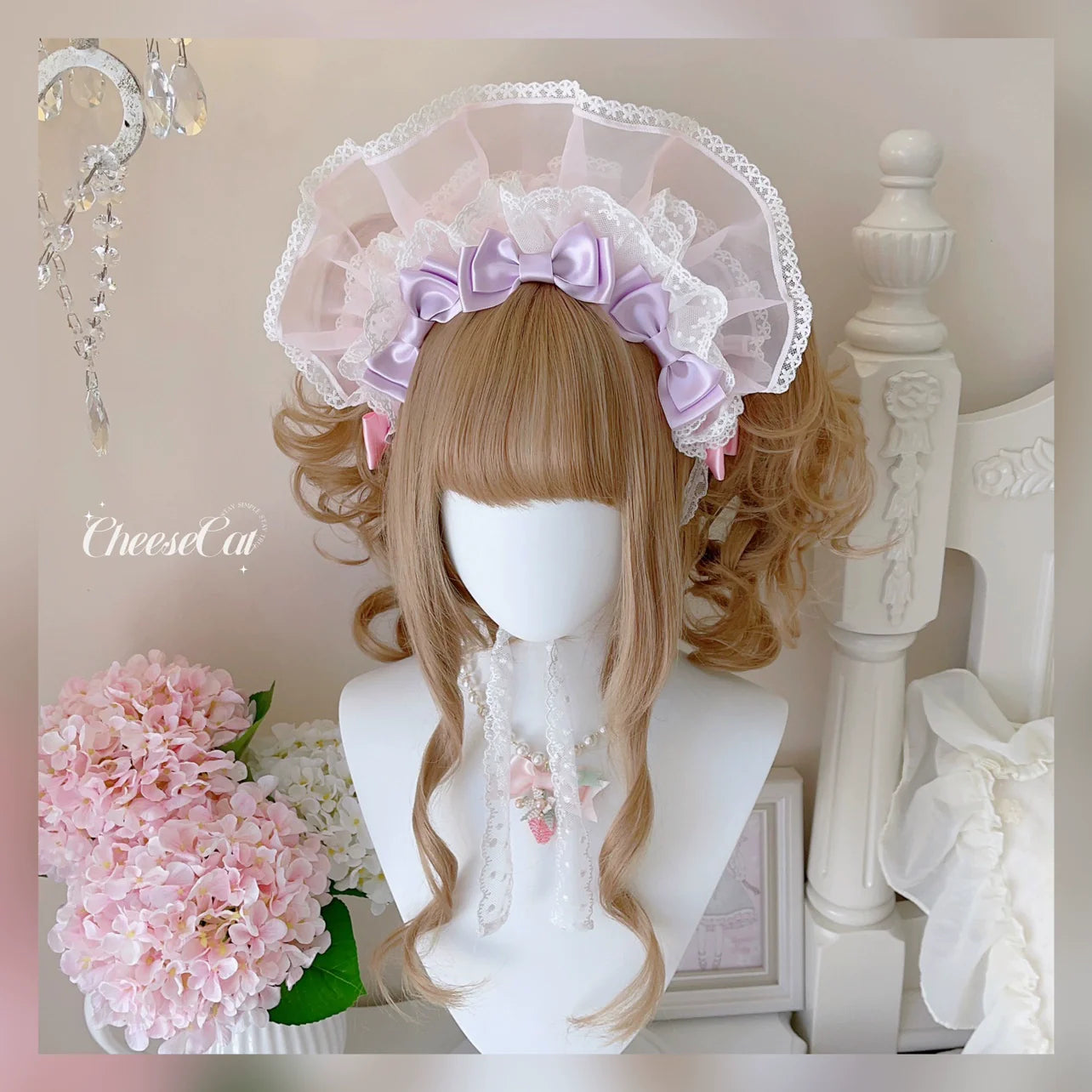 CheeseCat - Sweet Lolita Bonnet Organza Bow Headdress