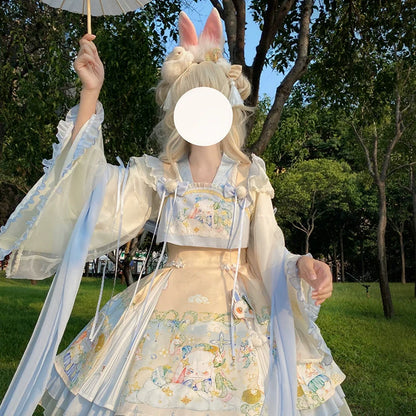 YingLuoFu - Laurel - Kawaii Han Lolita Jumper Dress Rabbit Print