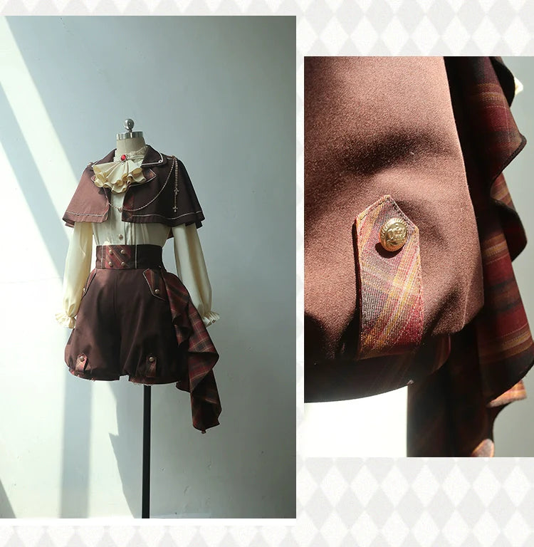 Forest Fluorescent Carps - Queen's Game - Military Lolita OP, Ouji Plaid Lolita Dress Set