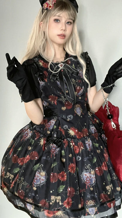 Gloaming - Sweet Lolita Cherry print Short Sleeve OP and SK Set