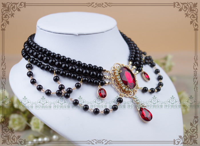 Rose of Sharon - Customized Lolita Pearl Necklace with Gemstone Pendants