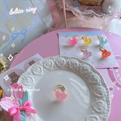 Bear Doll - Kawaii Lolita Ring Adjustable Shell Heart Shape Accessories