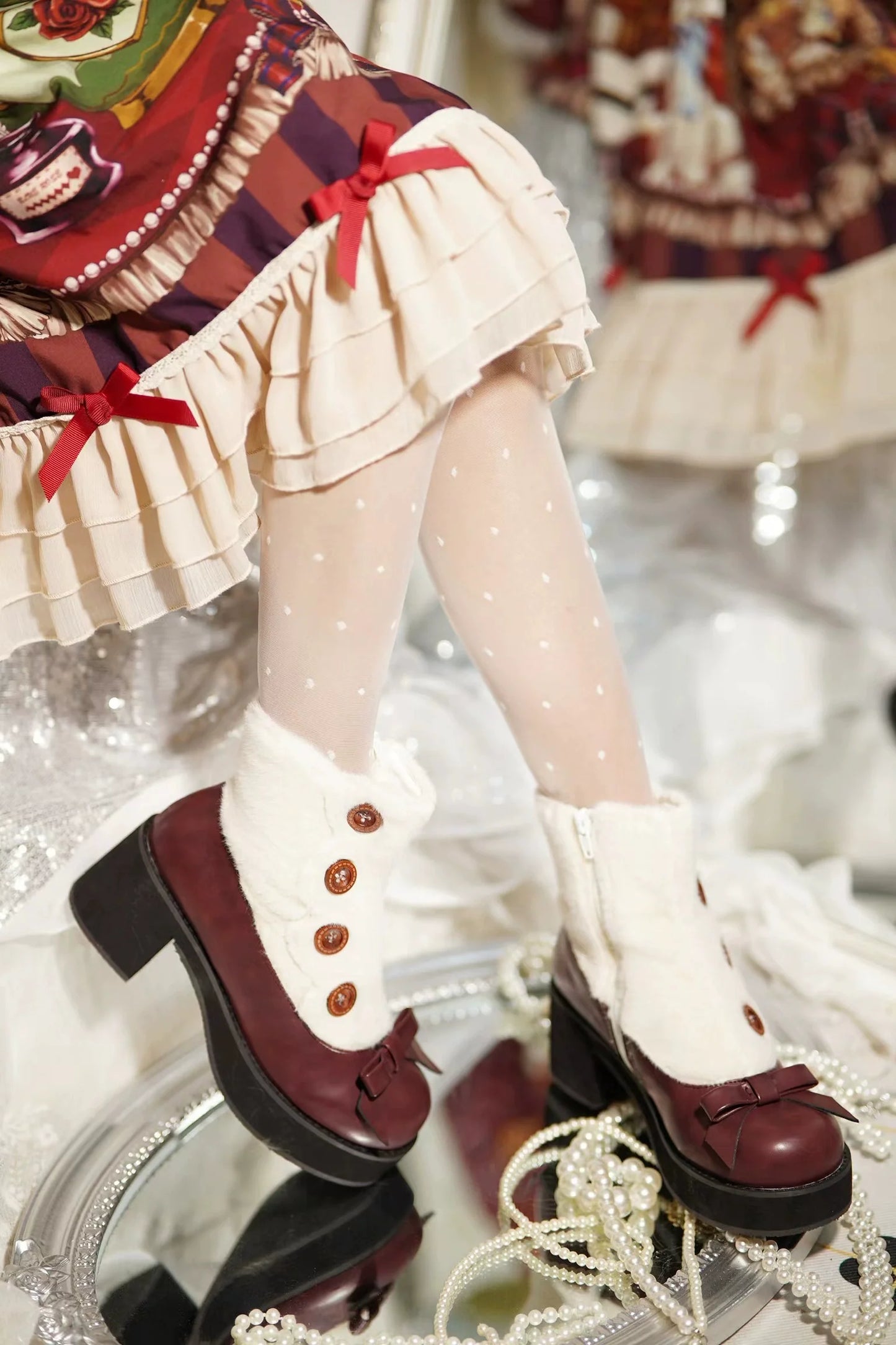 Dolly Doll - Winter Lolita Boots Fur Mary Jane Lolita Low Heel Shoes