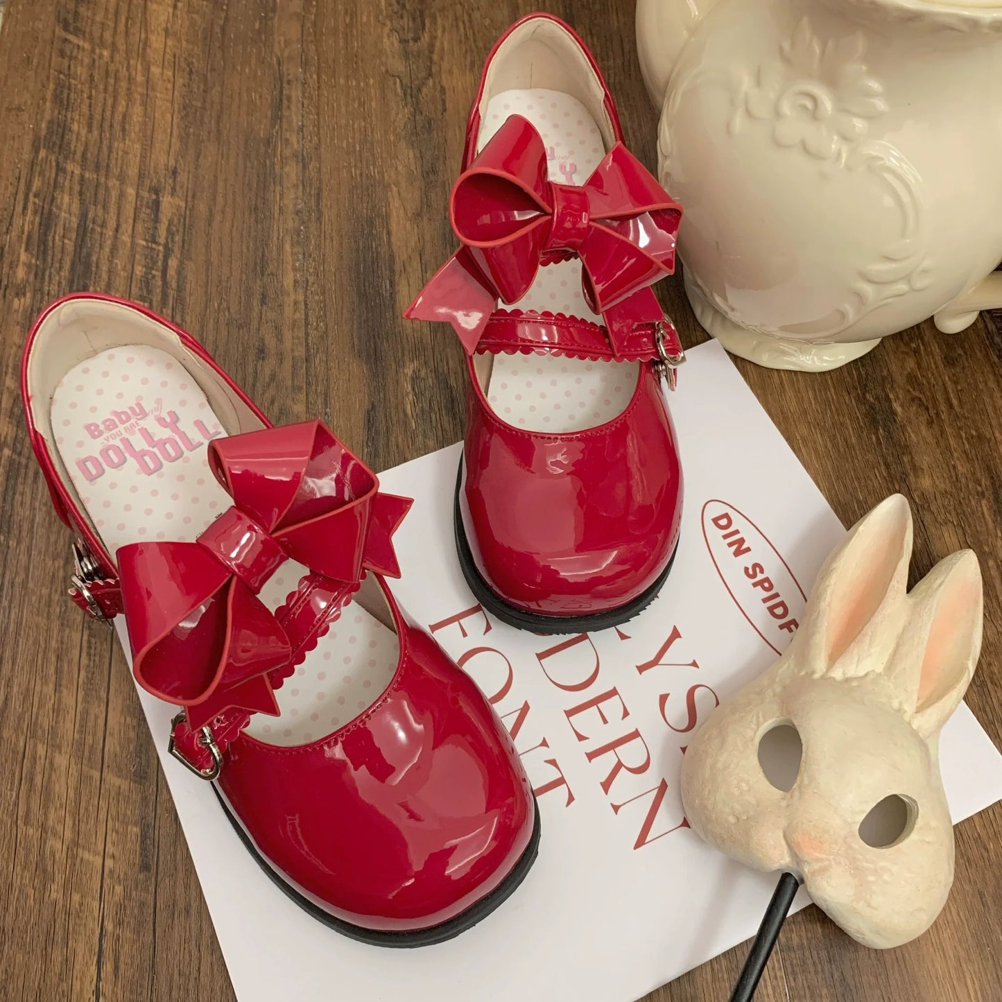 Dolly Doll - Apple Candy - Mary Jane Lolita Shoes Bow PU Low-Mid Heel Shoes