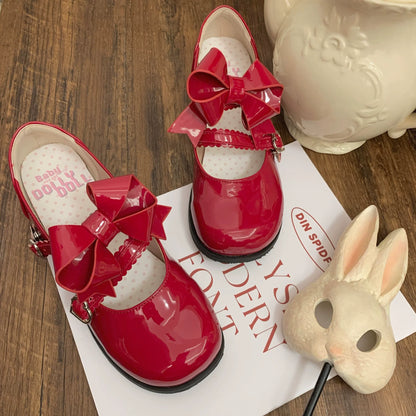 Dolly Doll - Apple Candy - Mary Jane Lolita Shoes Bow PU Low-Mid Heel Shoes