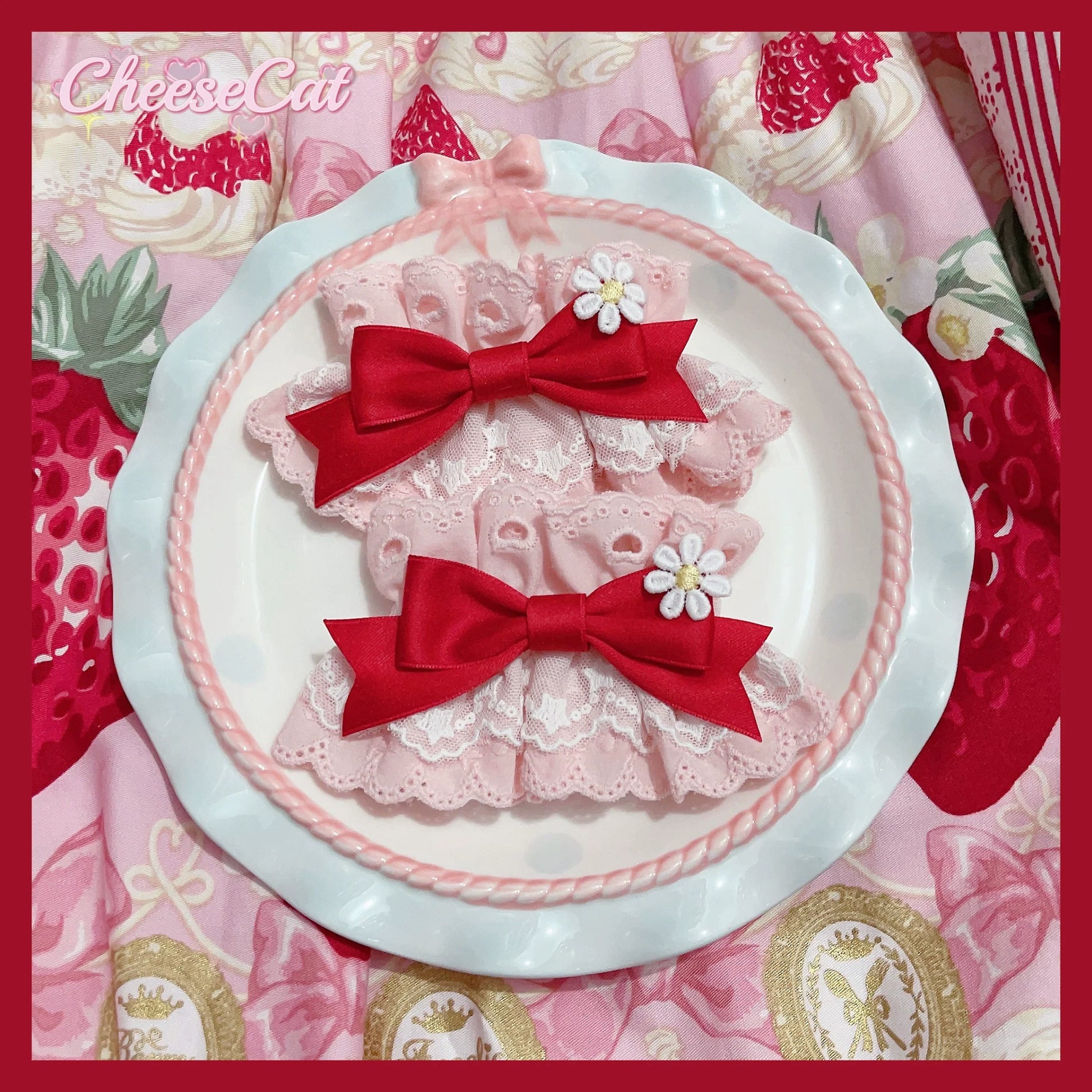 CheeseCat - Creamy Celestial - Sweet Lolita Cuffs Handmade Lace Cuffs