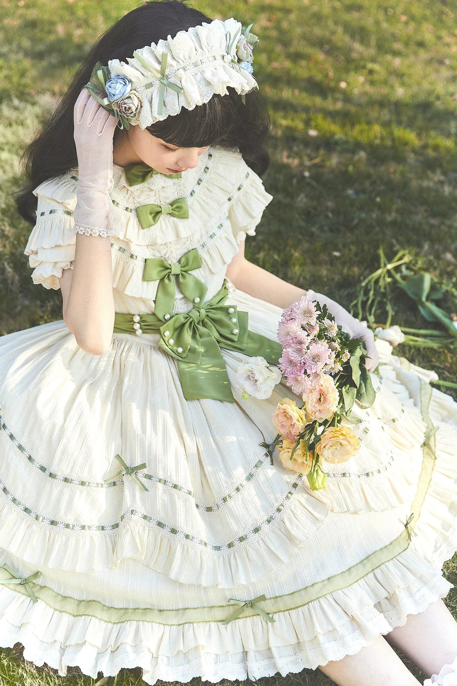 Lemon Cantata - Lily of the Valley - Country Lolita OP Dress, Tiered Ruffles