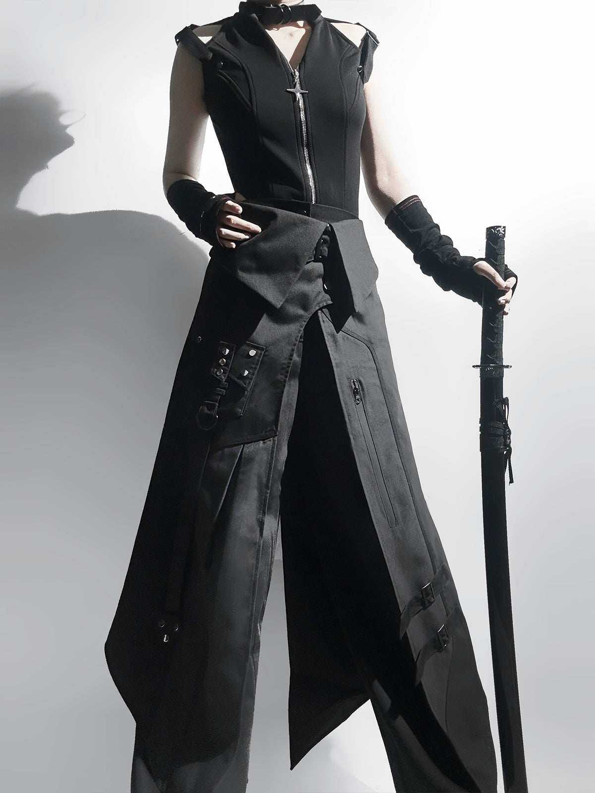 Your Princess - Nightblade - Black Ouji Lolita Apron Pants Suit