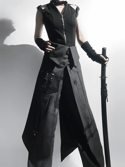 Your Princess - Nightblade - Black Ouji Lolita Apron Pants Suit