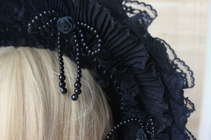 Deer Girl - Gothic Lolita Handmade Bonnet with Bows and Beads