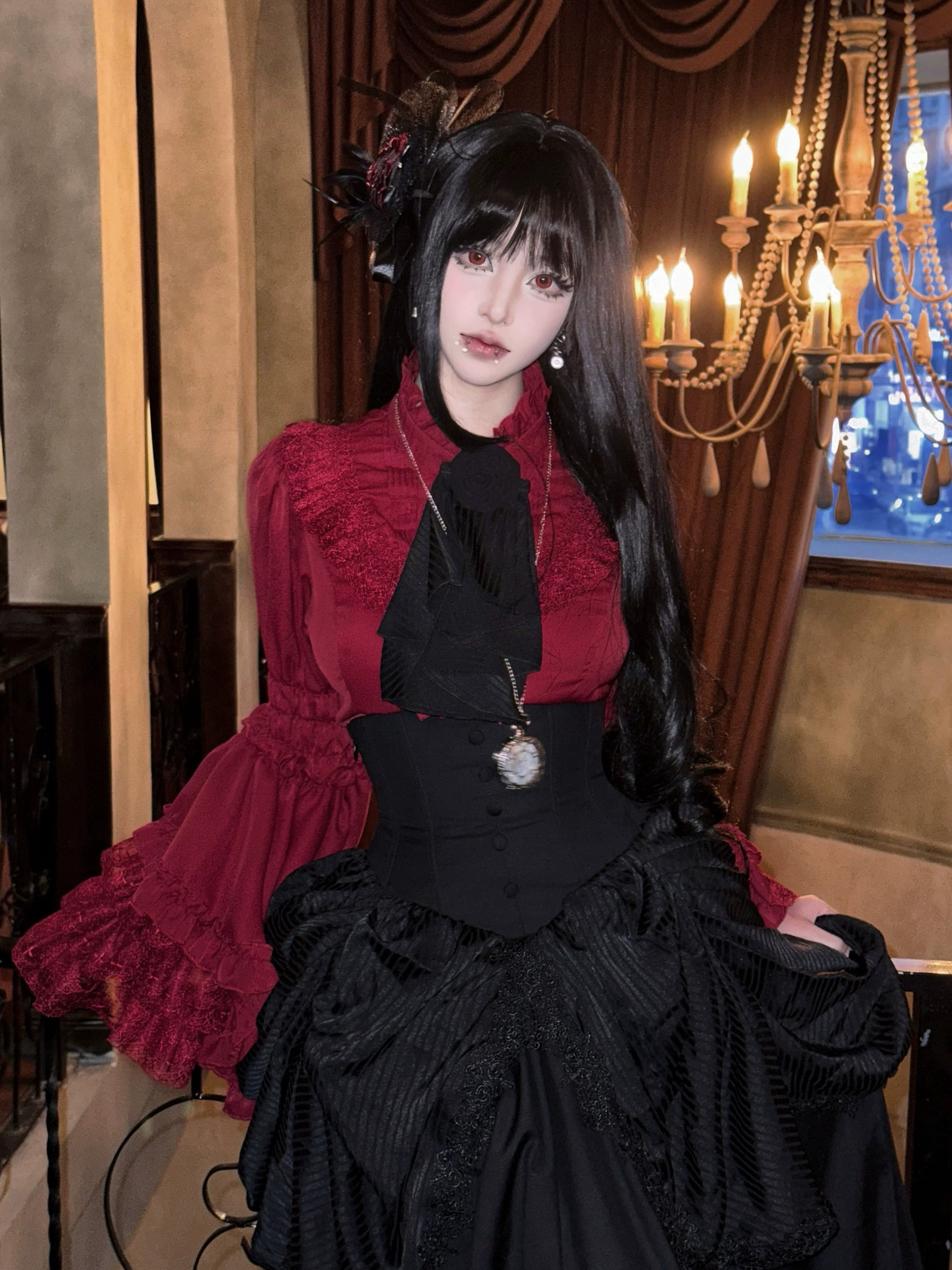 Twilight Zone - Gothic Lolita Blouse, Lace Hime-sleeve